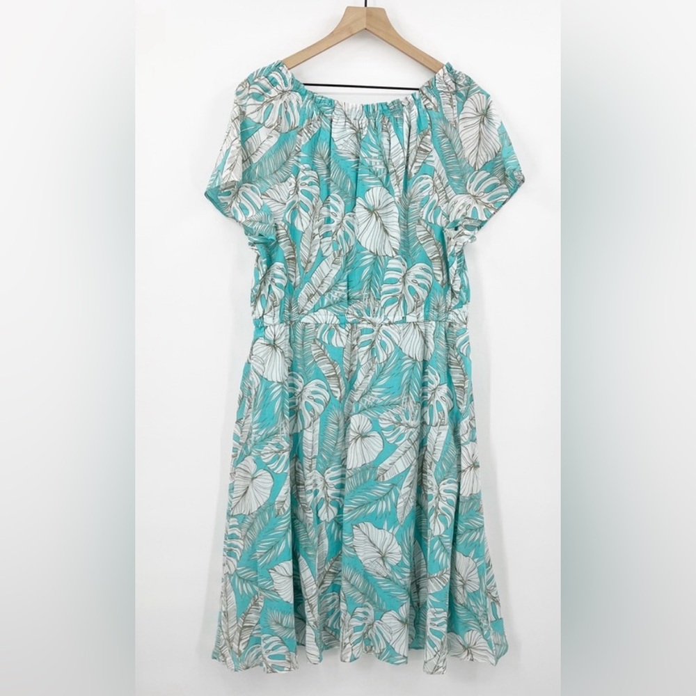 NWT Talbots Blue Palm Leaf Tropical Vacation Lightweight Dress Size 16